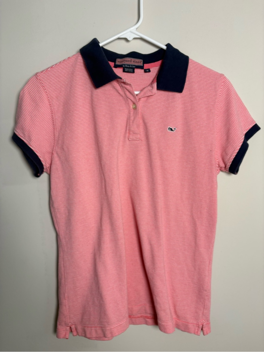Vineyard Vines Pink Striped Polo with Navy Collar